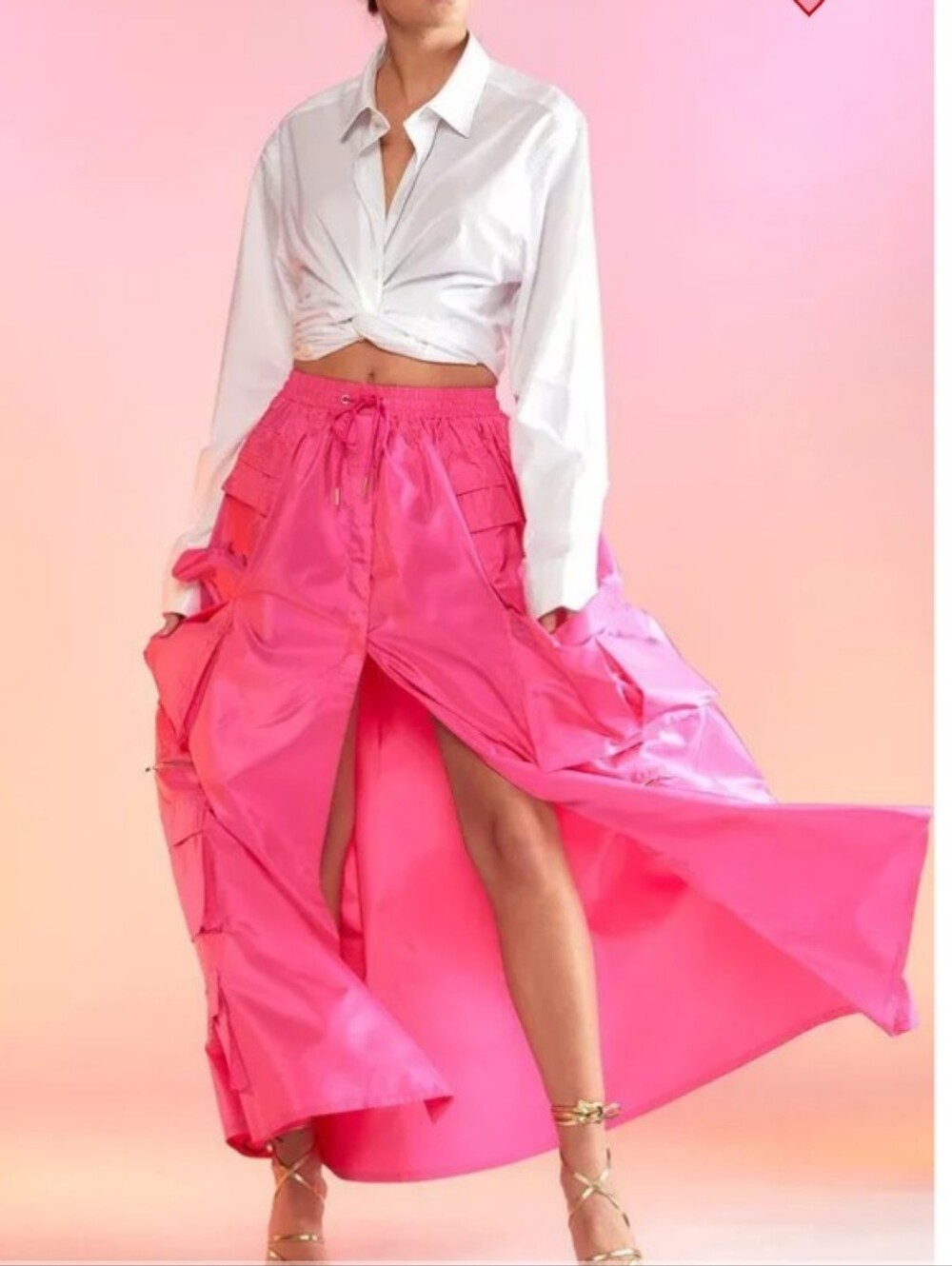 Cynthia Rowley Hot Pink Taffeta Cargo Maxi Skirt